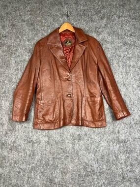 Vintage Brown Genuine Leather Piel Genuina Women's Blazer Jacket Size Large